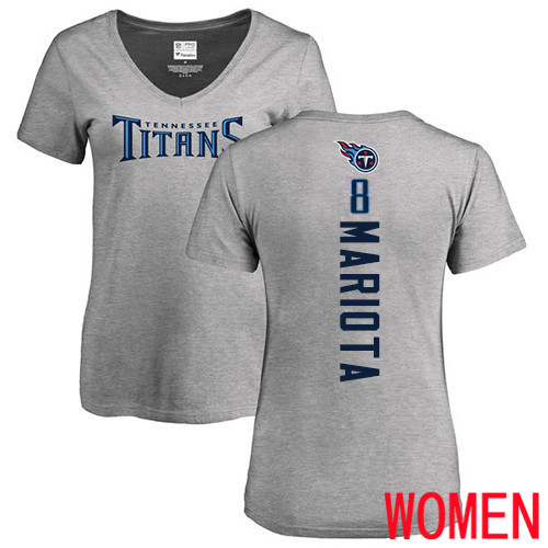 Tennessee Titans Ash Women Marcus Mariota Backer NFL Football #8 T Shirt